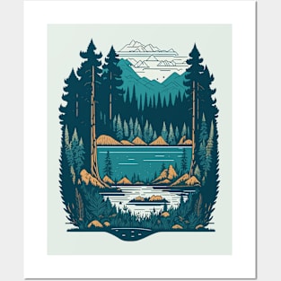 Hiking to a Lake in a Forest Posters and Art